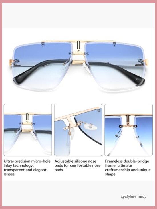 Rimless Oversized Square Sunglasses Gold Metal Frame UV400 Lenses main image 5